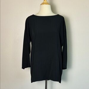 J. JILL Medium TALL Black Rayon 3/4 Sleeve Tunic Top Minimalist Quiet Luxury